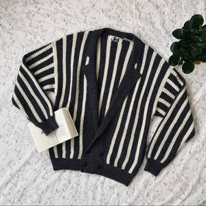 vintage striped woolblend heavyweight collared cardigan